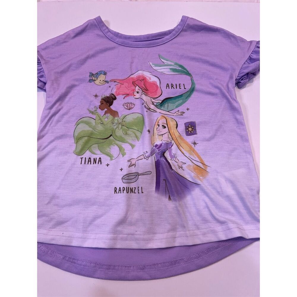 Disney Princess Girls Pajama Set 3T Purple Ariel Tiana Rapunzel - Picture 2 of 8